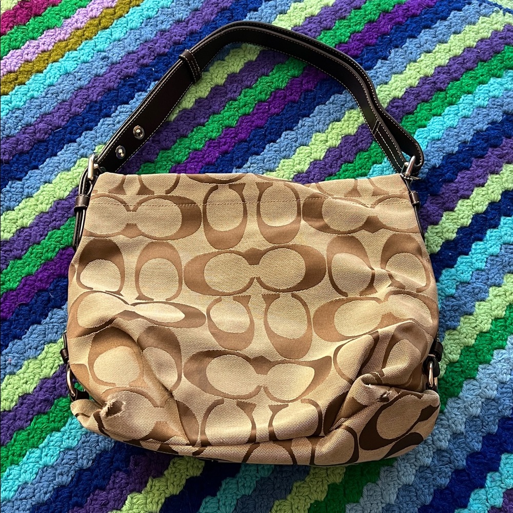 Coach Tan and Brown Signature Shoulder or crossbody Bag